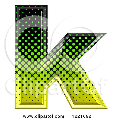 Clipart of a 3d Gradient Green and Black Halftone Lowercase Letter K - Royalty Free Illustration by chrisroll