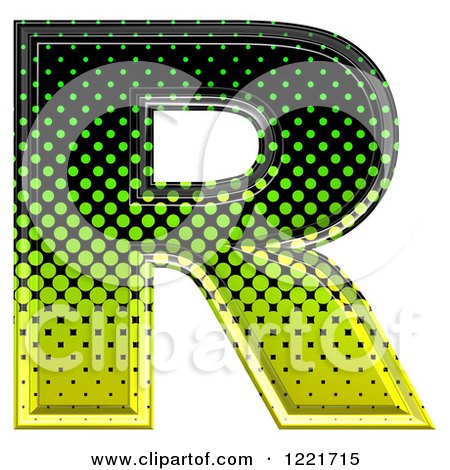 Clipart of a 3d Gradient Green and Black Halftone Capital Letter R - Royalty Free Illustration by chrisroll