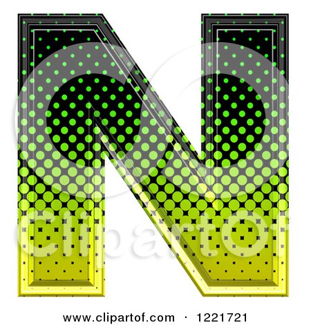 Clipart of a 3d Gradient Green and Black Halftone Capital Letter N - Royalty Free Illustration by chrisroll