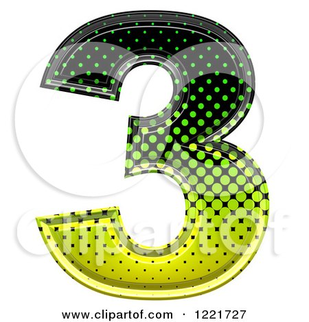 Clipart of a 3d Gradient Green and Black Halftone Number 3 - Royalty Free Illustration by chrisroll