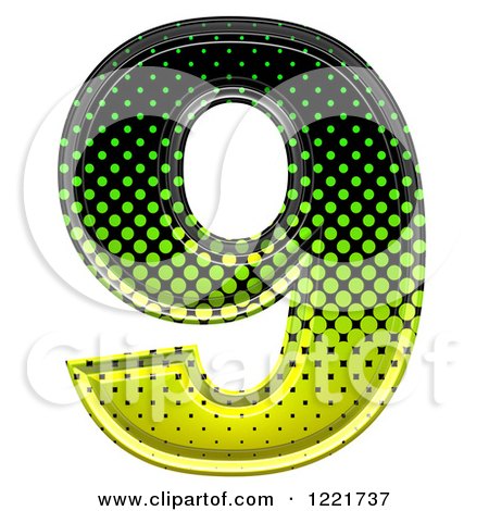 Clipart of a 3d Gradient Green and Black Halftone Number 9 - Royalty Free Illustration by chrisroll
