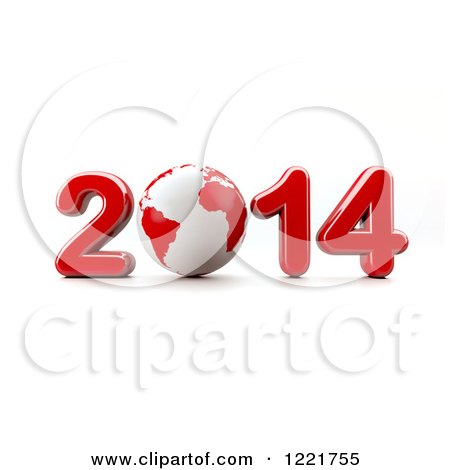 Clipart of a 3d Year 2014 and Earth in Red, on White - Royalty Free Illustration by chrisroll