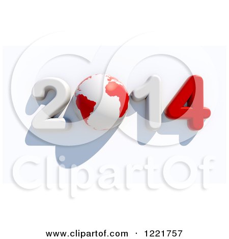 Clipart of a 3d Year 2014 and Earth in Red and White, on White - Royalty Free Illustration by chrisroll