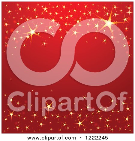 Clipart of a Red Christmas Background with Text Space and Golden Sparkling Stars - Royalty Free Vector Illustration by Pushkin