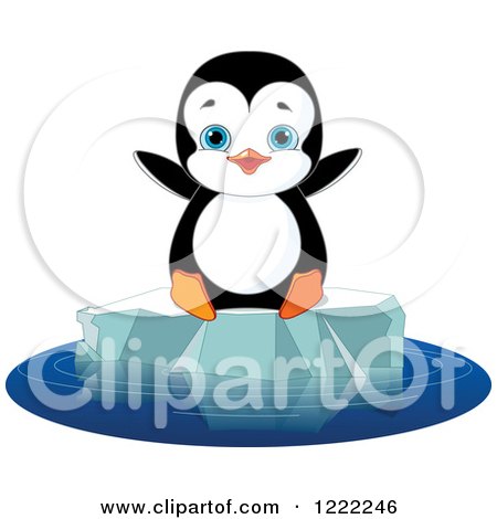 Clipart of a Cute Baby Penguin Sitting on Floating Ice - Royalty Free Vector Illustration by Pushkin