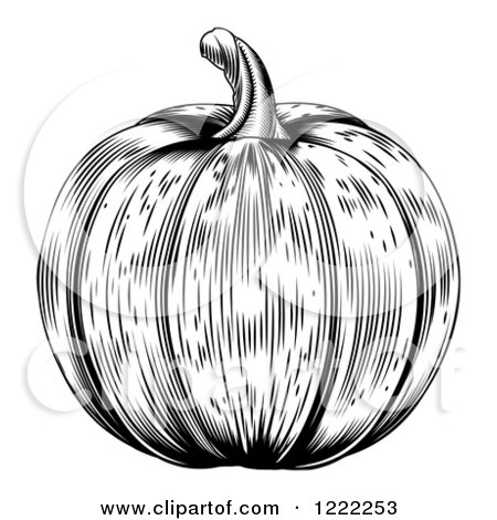 Clipart of a Black and White Pumpkin - Royalty Free Vector Illustration by AtStockIllustration