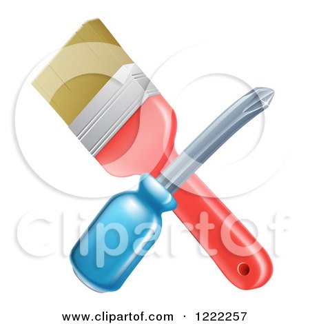 Clipart of a Crossed Paintbrush and Screwdriver - Royalty Free Vector Illustration by AtStockIllustration