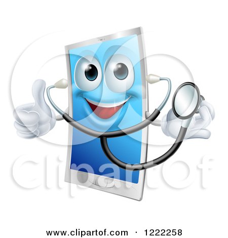 Clipart of a Happy Doctor Smart Phone Wearing a Stethoscope and Holding a Thumb up - Royalty Free Vector Illustration by AtStockIllustration