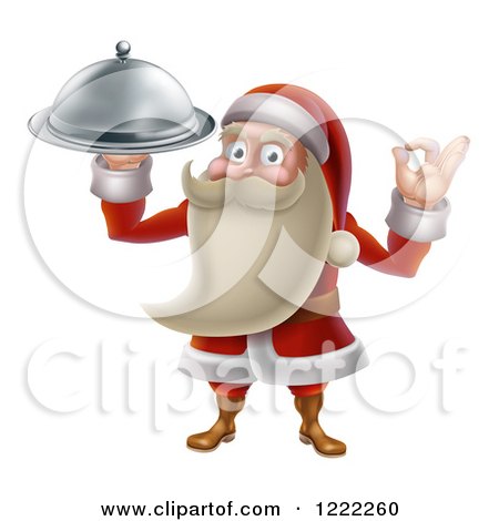 Clipart of a Young Santa Claus Holding a Food Platter and Gesturing Ok - Royalty Free Vector Illustration by AtStockIllustration