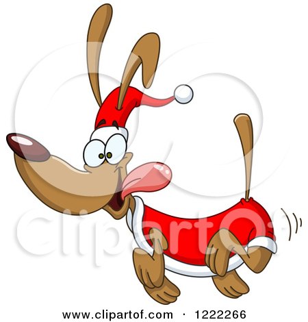 Clipart of a Christmas Dachshund Dog Running - Royalty Free Vector Illustration by yayayoyo
