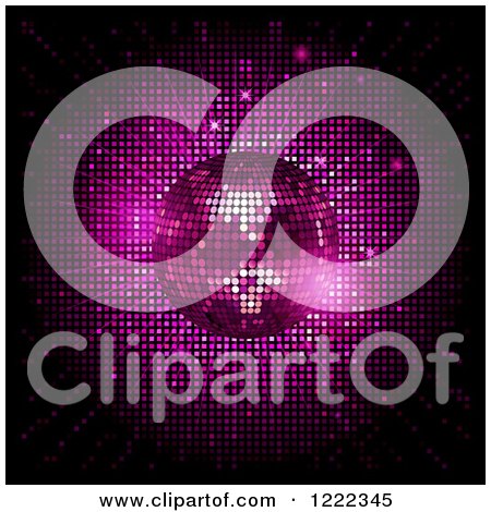 Clipart of a Sparkly Disco Ball over Pink Lights on Black - Royalty Free Vector Illustration by elaineitalia
