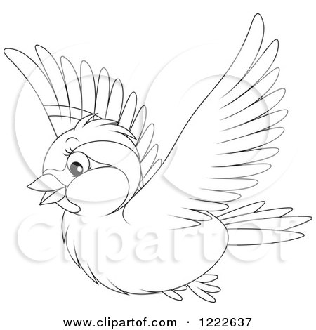 Clipart of an Outlined Cute Sparrow Bird Flying - Royalty Free Vector Illustration by Alex Bannykh