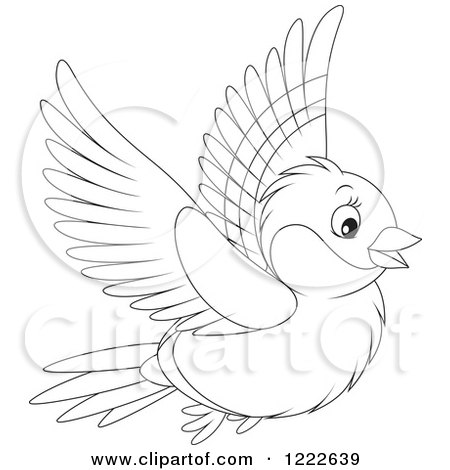 Clipart of an Outlined Cute Bullfinch Bird Flying - Royalty Free Vector Illustration by Alex Bannykh