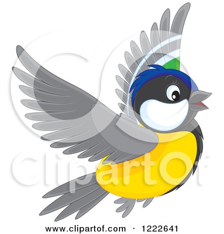 Clipart of a Cute Titmouse Bird Flying - Royalty Free Vector Illustration by Alex Bannykh