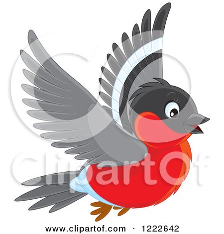 Clipart of a Cute Flying Bullfinch Bird - Royalty Free Vector Illustration by Alex Bannykh