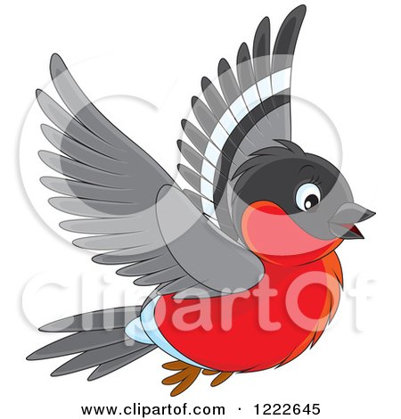 Clipart of a Cute Bullfinch Bird Flying - Royalty Free Vector Illustration by Alex Bannykh