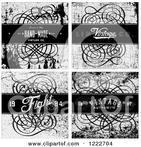 Clipart of a Distessed Grayscale Swirl Backgrounds with Text - Royalty Free Vector Illustration by BestVector