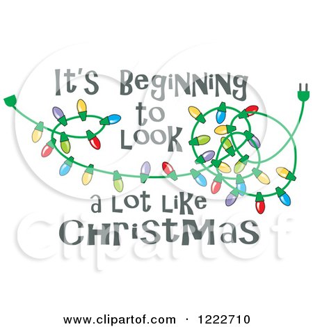 Clipart of a Tangled Lights with Its Beginning to Look a Lot like Christmas Text - Royalty Free Vector Illustration by Johnny Sajem