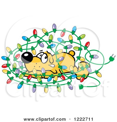 Clipart of a Tangled Strand of Christmas Lights Around a Dog - Royalty Free Vector Illustration by Johnny Sajem