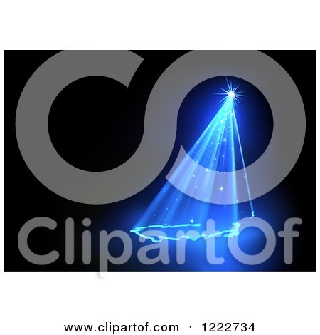 Clipart of a Star Shining Blue Lights in the Shape of a Christmas Tree, on Black - Royalty Free Vector Illustration by dero