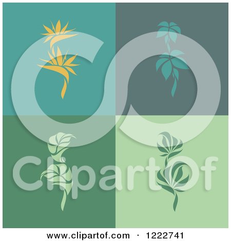 Clipart of Bird of Paradise and Tropical Plants on Different Backgrounds - Royalty Free Vector Illustration by elena