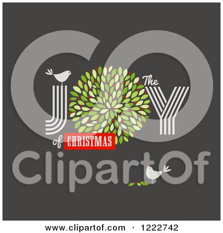 Clipart of the Joy of Christmas Text with Leaves and Birds - Royalty Free Vector Illustration by elena