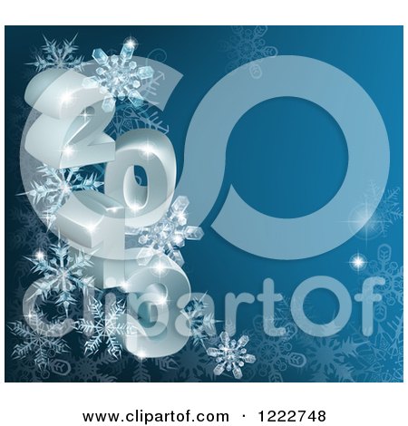 Clipart of 3d Year 2013 with Snowflakes on Blue - Royalty Free Vector Illustration by AtStockIllustration