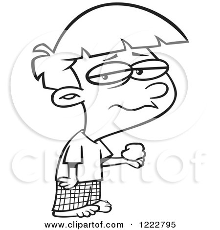 Clipart of a Black and White Depressed Boy Holding Coal on Christmas - Royalty Free Vector Illustration by toonaday