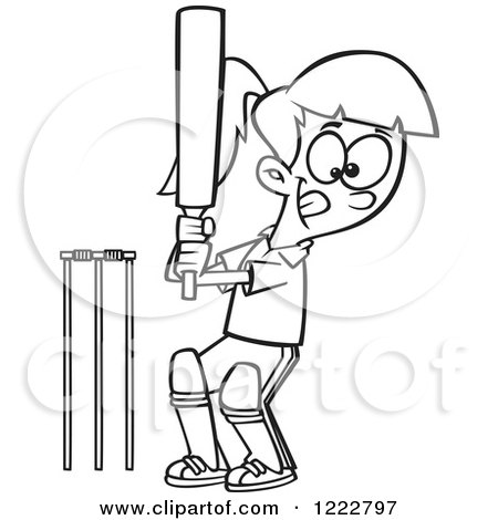 Clipart of a Black and White Sporty Batting Cricket Girl - Royalty Free Vector Illustration by toonaday
