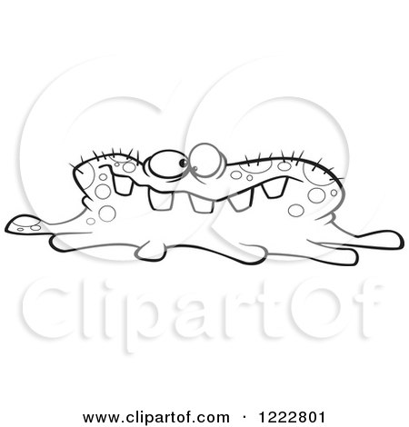 Clipart of a Black and White Toothy Flu Bug - Royalty Free Vector Illustration by toonaday