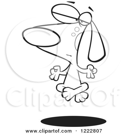 Clipart of a Black and White Meditating Dog Floating off of the Floor - Royalty Free Vector Illustration by toonaday