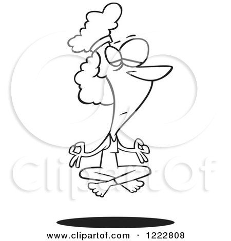 Clipart of a Black and White Relaxed Woman Floating While Meditating - Royalty Free Vector Illustration by toonaday