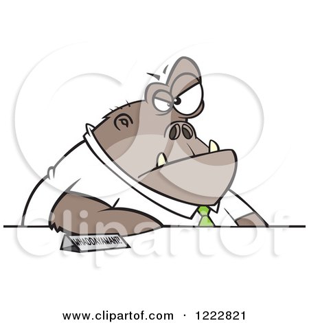 Clipart of a Boss Ape Businessman at a Desk - Royalty Free Vector Illustration by toonaday