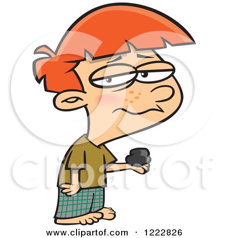 Clipart of a Depressed Boy Holding Coal on Christmas - Royalty Free Vector Illustration by toonaday