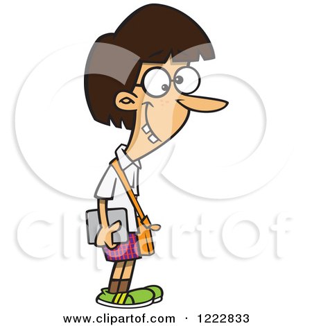Clipart of a Geek Girl Carrying a Tablet Computer - Royalty Free Vector Illustration by toonaday
