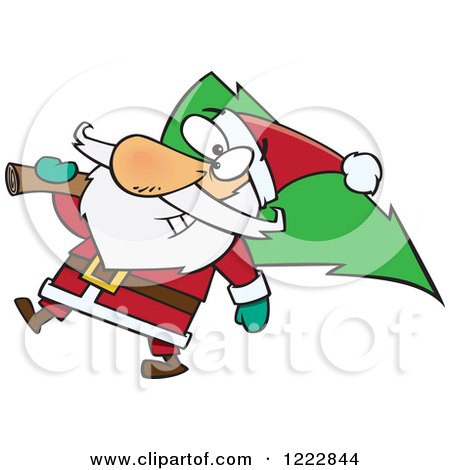 Clipart of Santa Carrying a Christmas Tree - Royalty Free Vector Illustration by toonaday