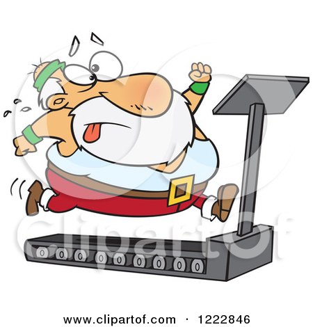 Clipart of Santa Trying to Run and Lose Weight on a Treadmill - Royalty Free Vector Illustration by toonaday