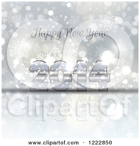 Clipart of a Happy New Year 2014 Greeting with Snowflakes Stars and Bokeh - Royalty Free Vector Illustration by KJ Pargeter
