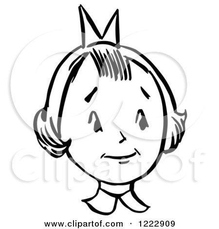 Clipart of a Retro Girl in Black and White - Royalty Free Vector Illustration by Picsburg