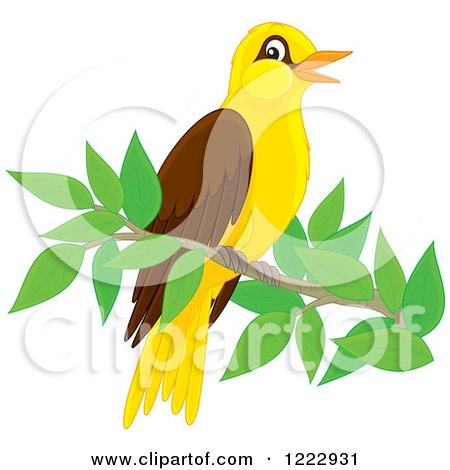 Clipart of a Cute Oriole Bird Perched on a Branch - Royalty Free Vector Illustration by Alex Bannykh