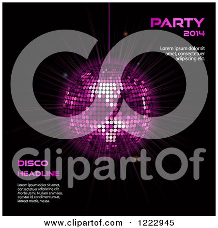 Clipart of a Purple Disco Ball on Black with New Year 2014 Sample Text - Royalty Free Vector Illustration by elaineitalia