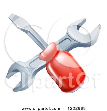 Clipart of a Crossed Spanner Wrench and Screwdriver - Royalty Free Vector Illustration by AtStockIllustration