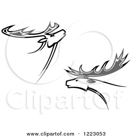 Clipart of Black and White Deer or Moose with Antlers 3 - Royalty Free Vector Illustration by Vector Tradition SM
