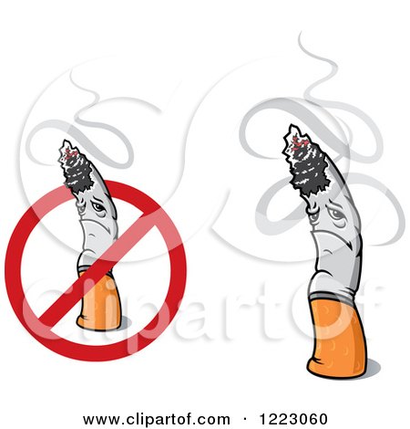 Clipart of Sad Cigarette Characters with Smoke - Royalty Free Vector Illustration by Vector Tradition SM