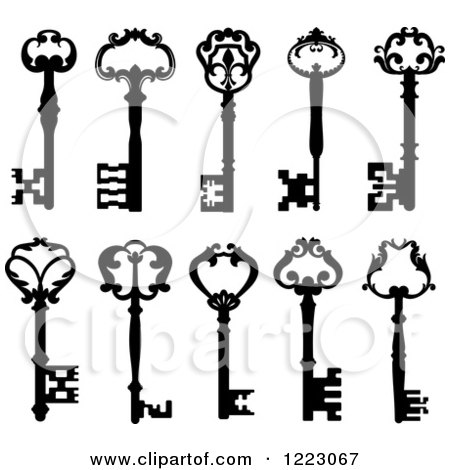 Clipart of Black and White Antique Skeleton Keys 3 - Royalty Free Vector Illustration by Vector Tradition SM