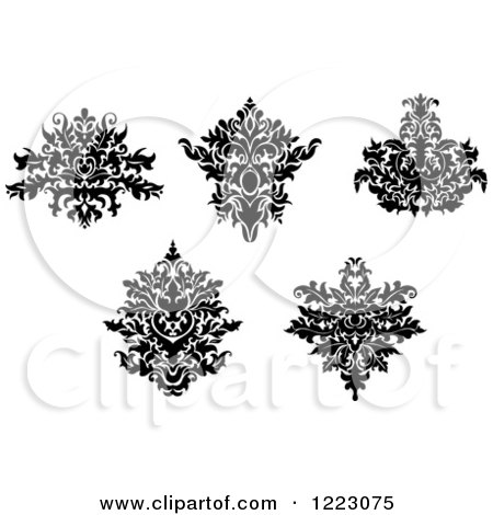 Clipart of Black and White Floral Damask Designs 3 - Royalty Free Vector Illustration by Vector Tradition SM