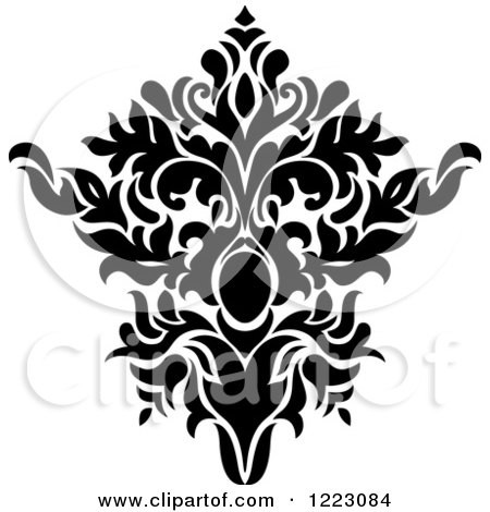 Clipart of a Black and White Floral Damask Design 15 - Royalty Free Vector Illustration by Vector Tradition SM