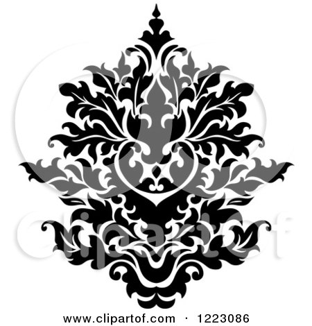 Clipart of a Black and White Floral Damask Design 17 - Royalty Free Vector Illustration by Vector Tradition SM