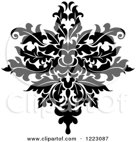Clipart of a Black and White Floral Damask Design 18 - Royalty Free Vector Illustration by Vector Tradition SM