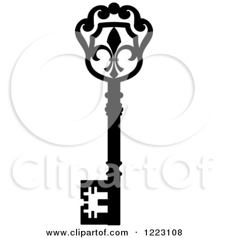 Clipart of a Black and White Antique Skeleton Key 31 - Royalty Free Vector Illustration by Vector Tradition SM